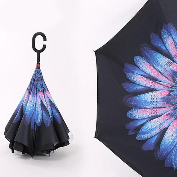 Blue Floral Inverted Umbrella