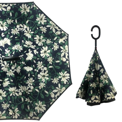 White Floral Inverted Umbrella