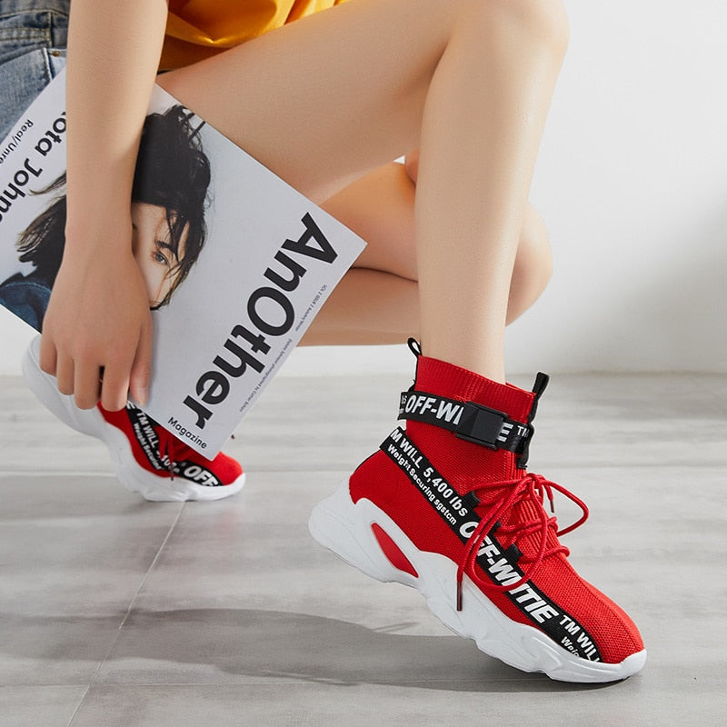 Red High-Cut Sneakers