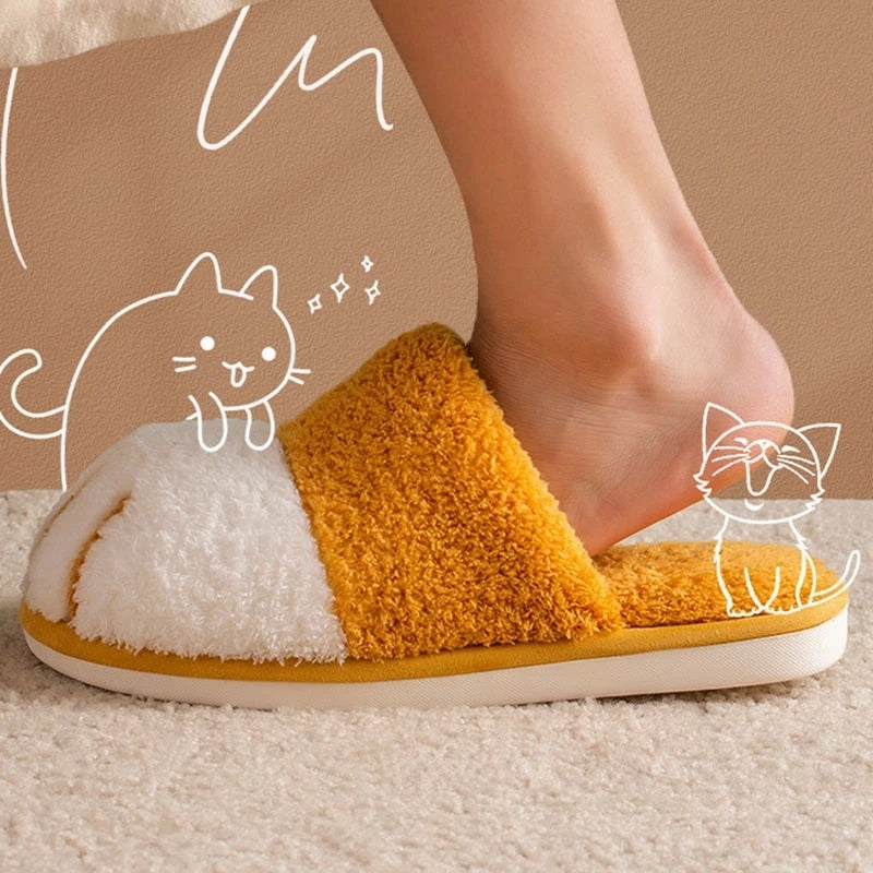 Yellow Cat Paw Slippers