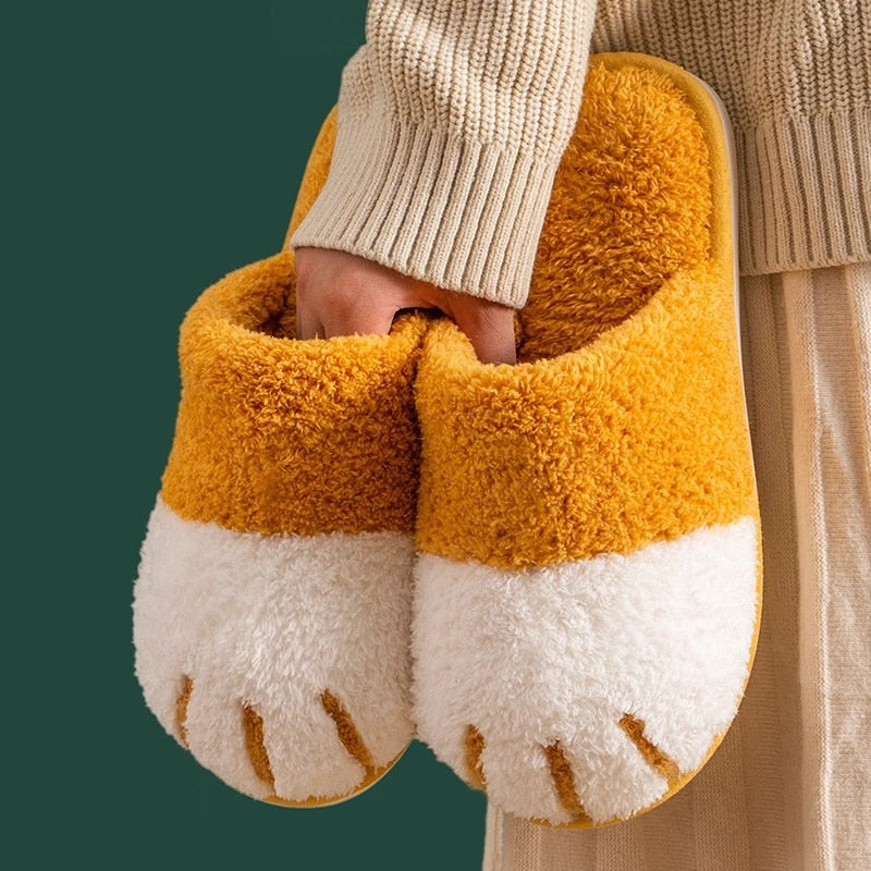 Yellow Cat Paw Slippers