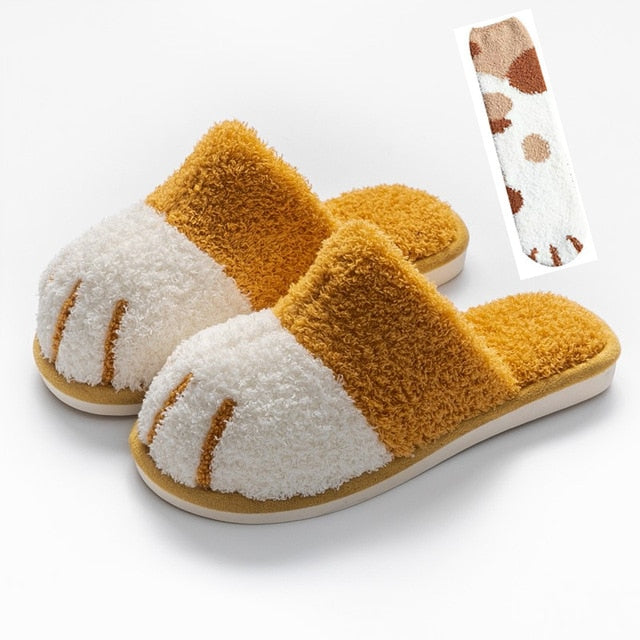 Yellow Cat Paw Slippers