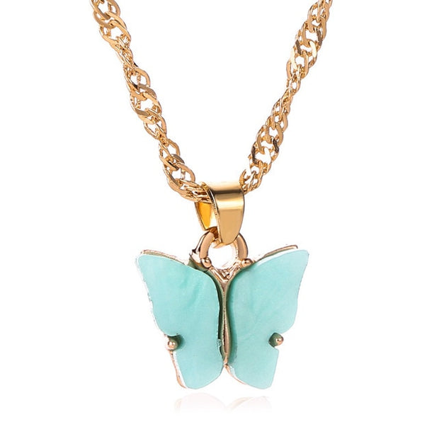 Light Blue Butterfly Pendant Necklace