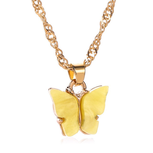 Yellow Butterfly Pendant Necklace