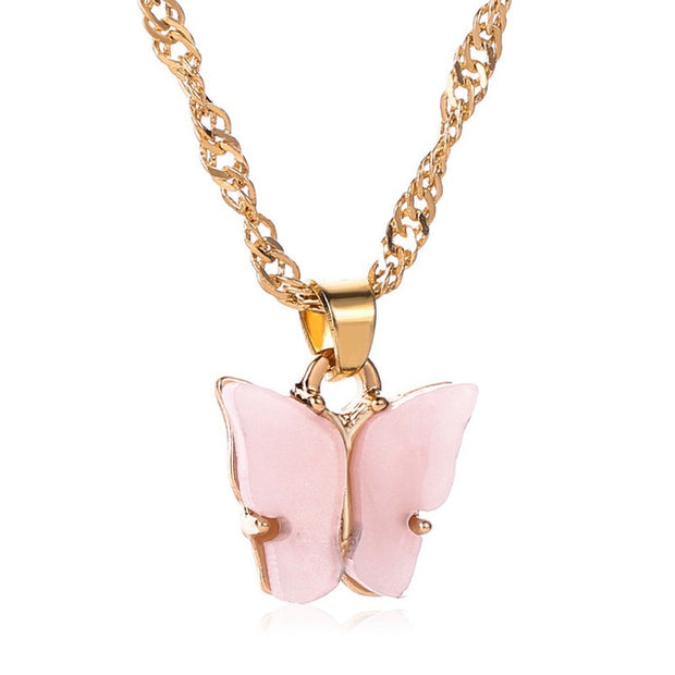 Light Pink Butterfly Pendant Necklace
