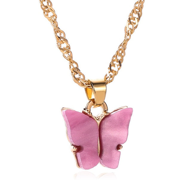 Pink Butterfly Pendant Necklace