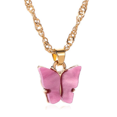 Pink Butterfly Pendant Necklace