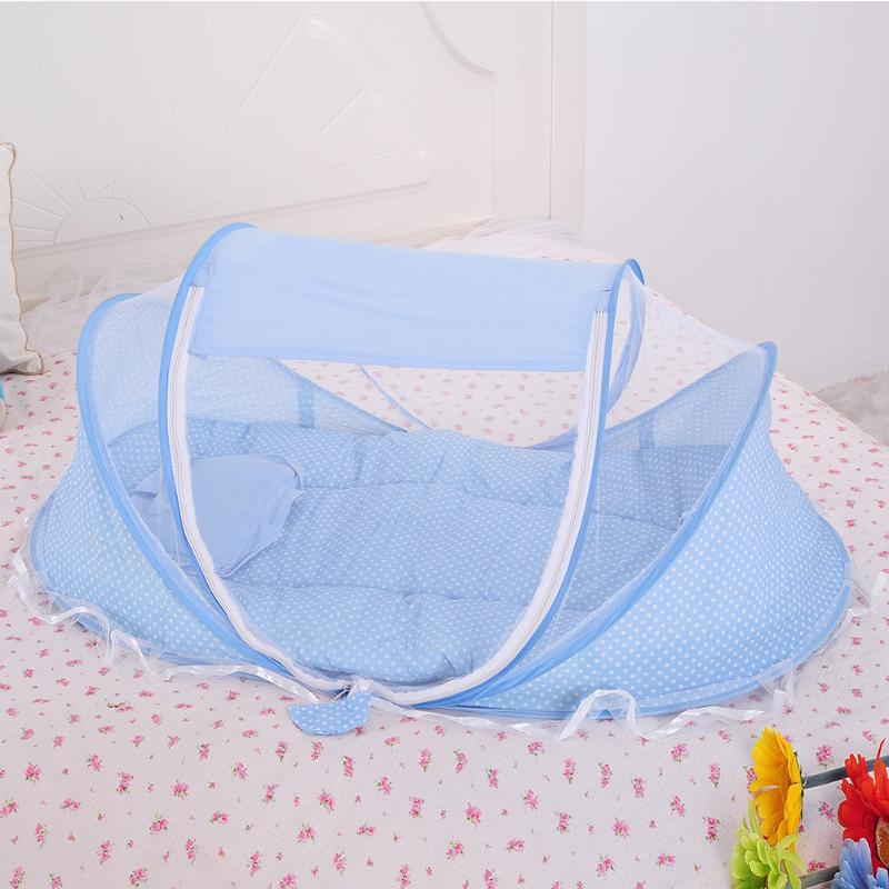 Blue Portable Mesh Baby Crib