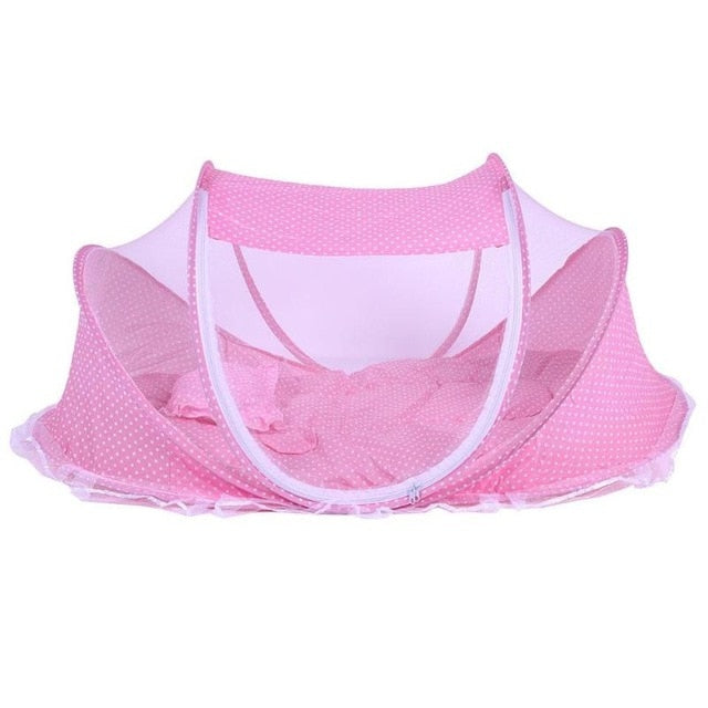 Pink Portable Mesh Baby Crib