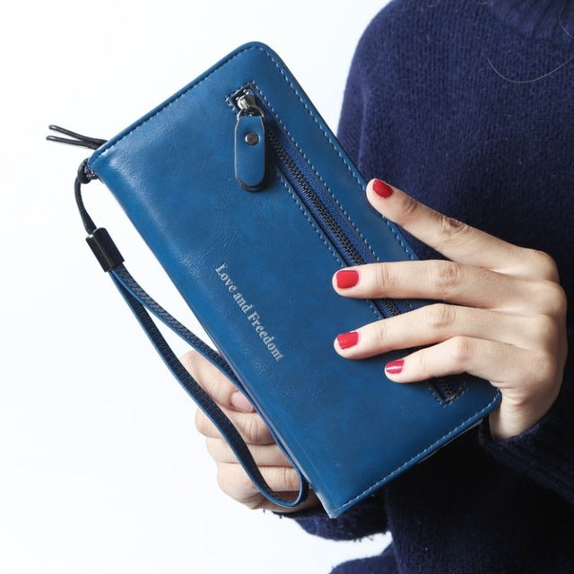 Blue Leather Long Wallet
