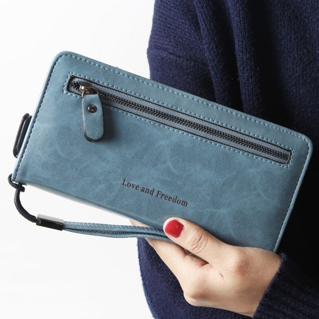 Light Blue Leather Long Wallet