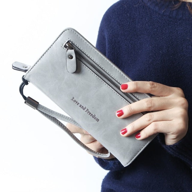 Gray Leather Long Wallet