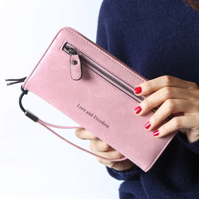 Pink Leather Long Wallet